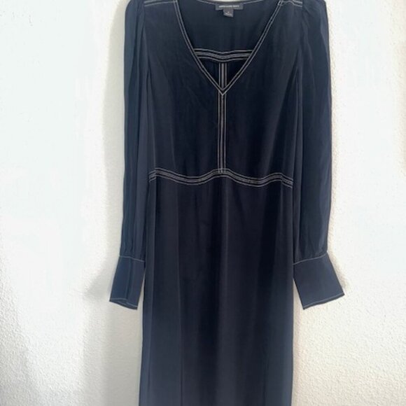 Something Navy Midi Dress Sizes M Womans Black Long Sleeve Side Button V-Neck - Picture 1 of 8